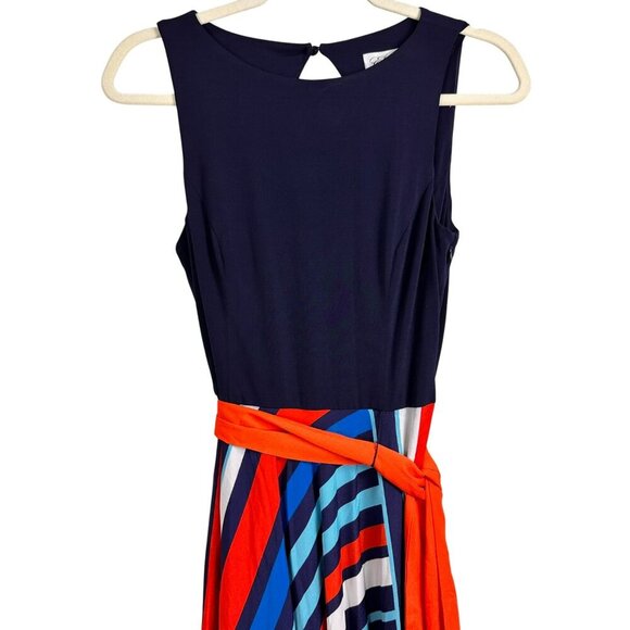 Eliza J Maxi Dress Women 6 Jersey Navy Red Scarf Geometric Sash Flowy A-Line - Picture 6 of 14